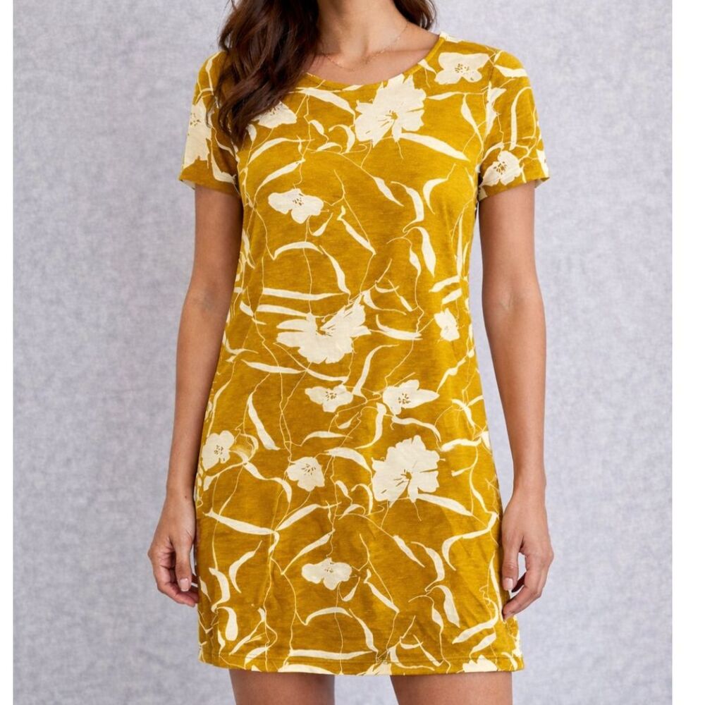 Ann Taylor Mustard Floral Tunic Dress / Top Womens M Casual Summer Lightweight